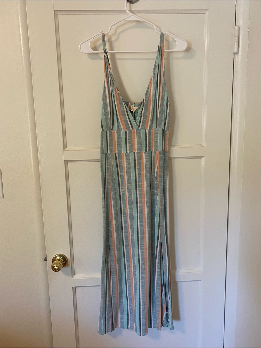 Roxy Striped Sleeveless Maxi Dress in Seafoam, Peach & White